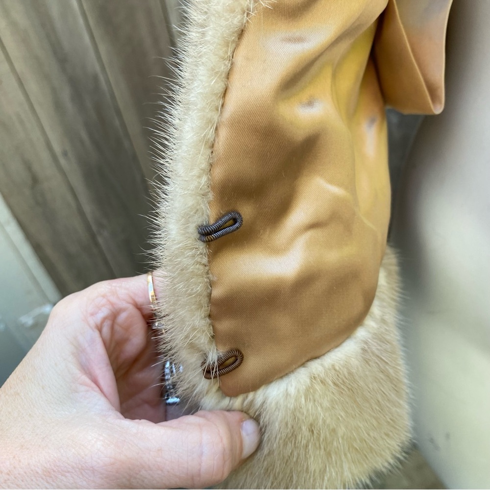 50’s Vintage Tan blonde Mink Fur Stole with Pocket Satin Lined - Picture 8 of 15